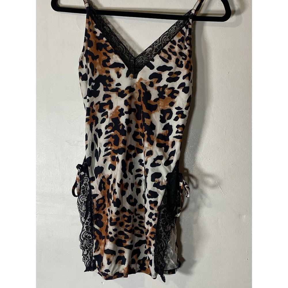 Leopard Lace Trim Cami Tunic Side Tie Y2K Going Out Tank Dark Feminine M Club